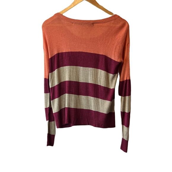 KENSIE Loose Knit Scoop Neck Striped Coral Long Sleeve Sweeter S - Picture 3 of 9